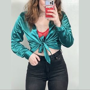Teal satin top
